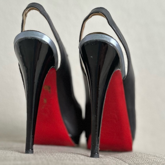 Christian Louboutin Black Leather Very Croise Slingback Platform Sandals - Picture 3 of 12